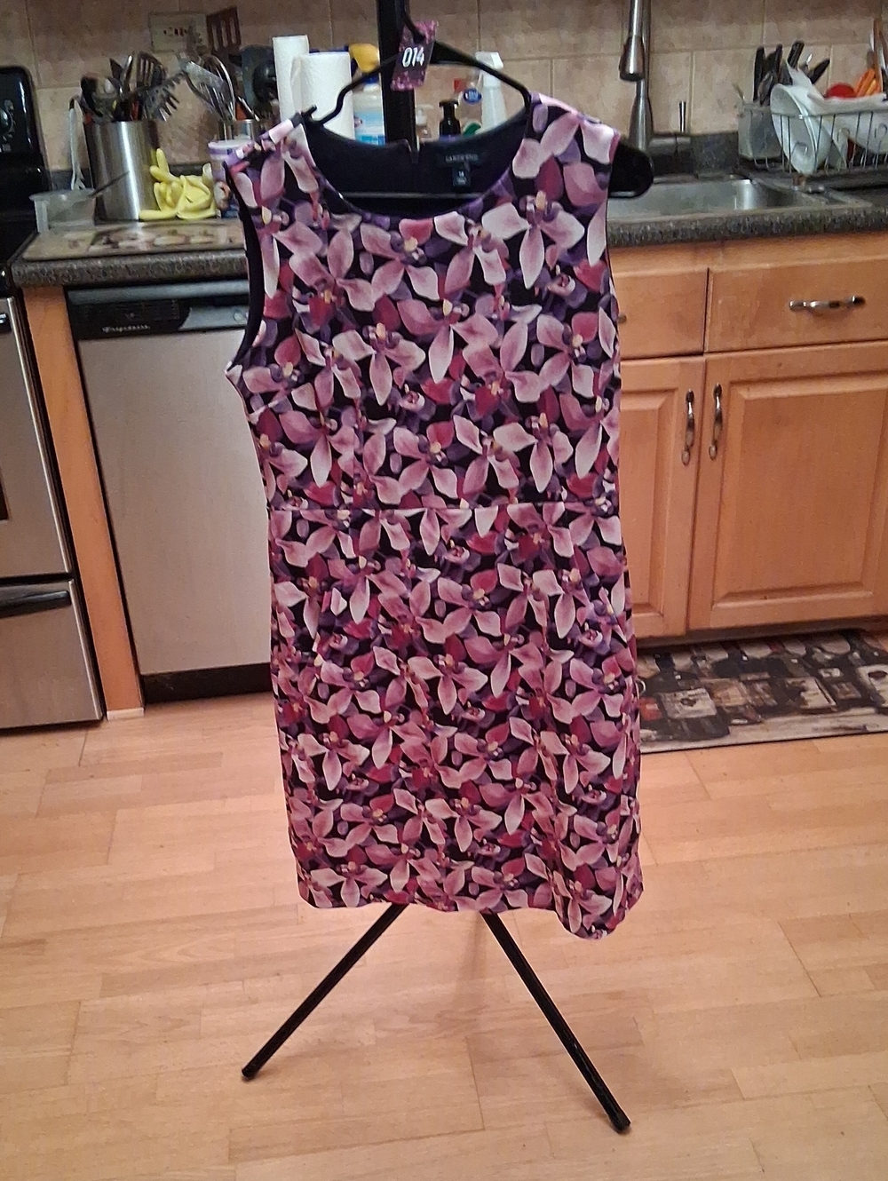 Lands' End Sleeveless Ponte Pink and Purple Floral Sheath Midi Dress
